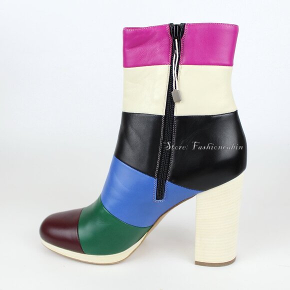 New VALENTINO GARAVANI Colorblock Stripe Leather Ankle Boots - Events, Party - Picture 4 of 16